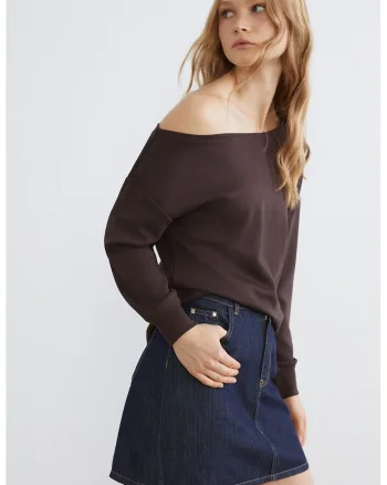 Bluza de trening cu decolteu barcuta, Maro inchis