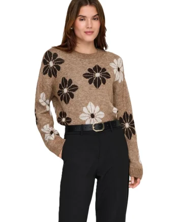 Pulover cu imprimeu floral si maneci cazute Fressia