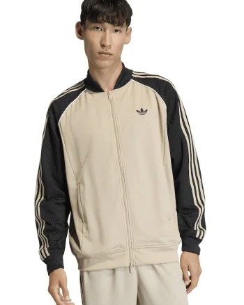 Bluza de trening cu fermoar si guler baseball SST, Negru/Bej inchis
