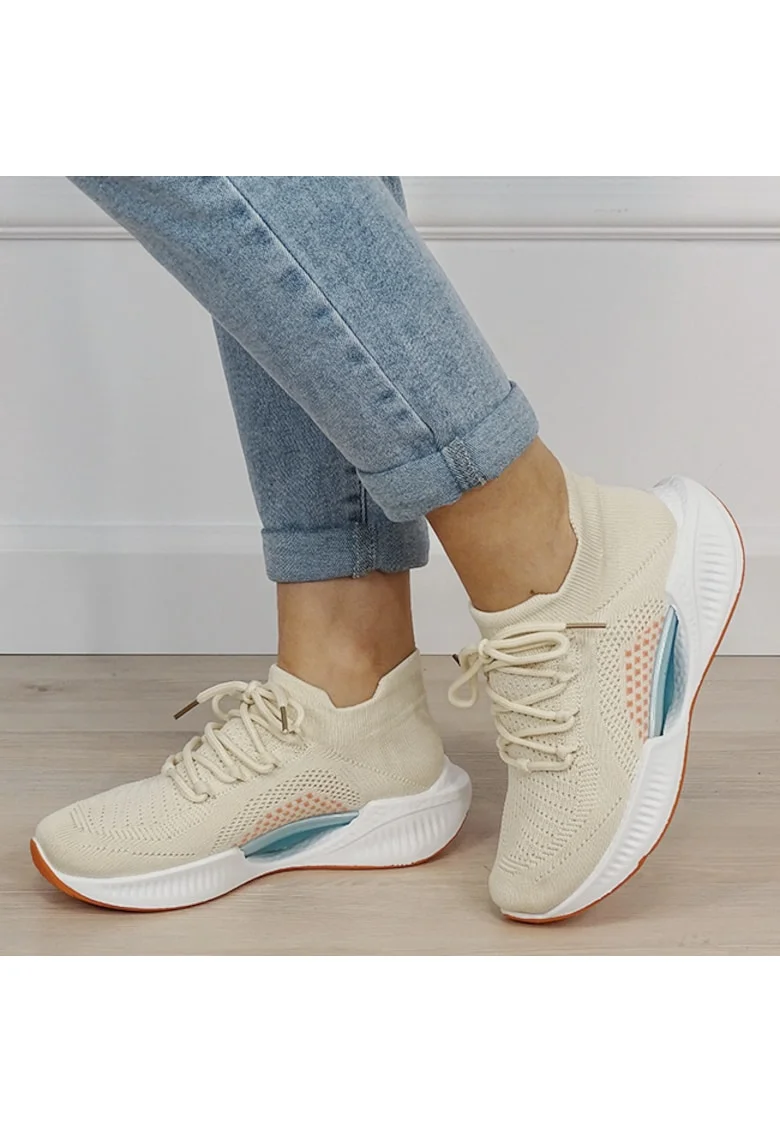 Sneakers bej tip soseta cu platforma 7561 M4 19470, Bej