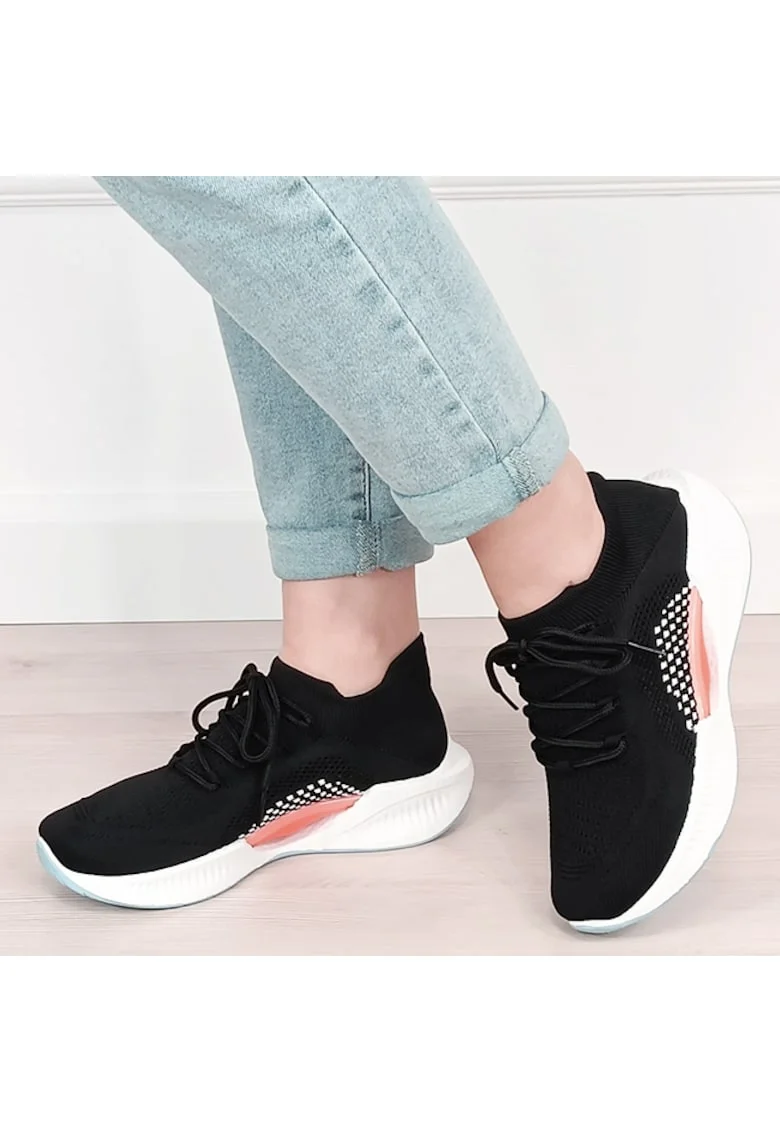Sneakers negri tip soseta cu platforma 7561 M4 19464, Negru