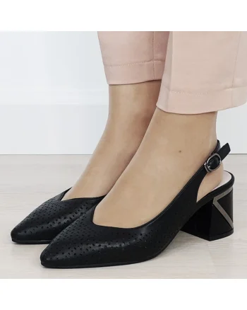 Pantofi negri perforati din piele naturala BY6885-1 02 19754, Negru