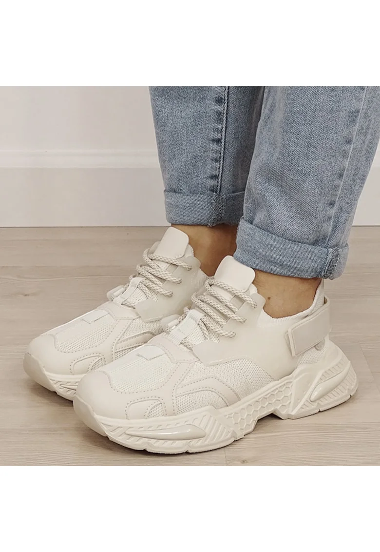 Sneakersi bej albi cu talpa groasa 8961 M2 19488, Bej