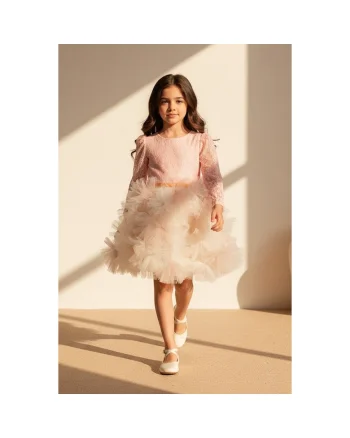 Rochie din brocard si tul, Roz