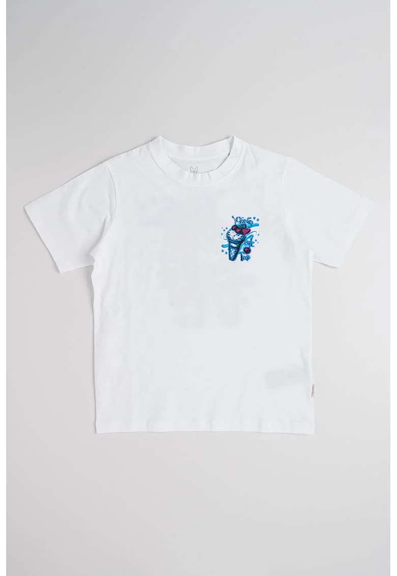 Tricou din bumbac organic cu imprimeu, Alb/Roz/Albastru