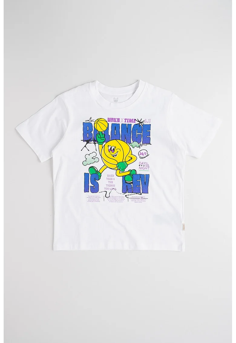 Tricou din bumbac organic cu imprimeu grafic, Alb/Galben/Albastru