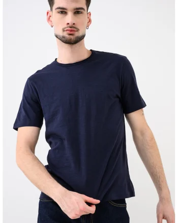 Tricou din bumbac cu decolteu la baza gatului, Bleumarin