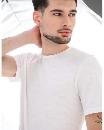 Tricou din bumbac cu decolteu la baza gatului, Alb
