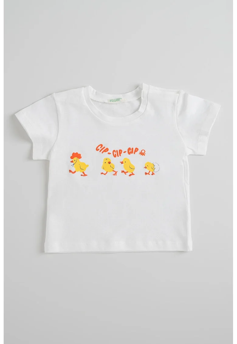 Tricou cu imprimeu si fenta cu capsa, Alb