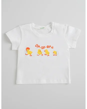 Tricou cu imprimeu si fenta cu capsa, Alb