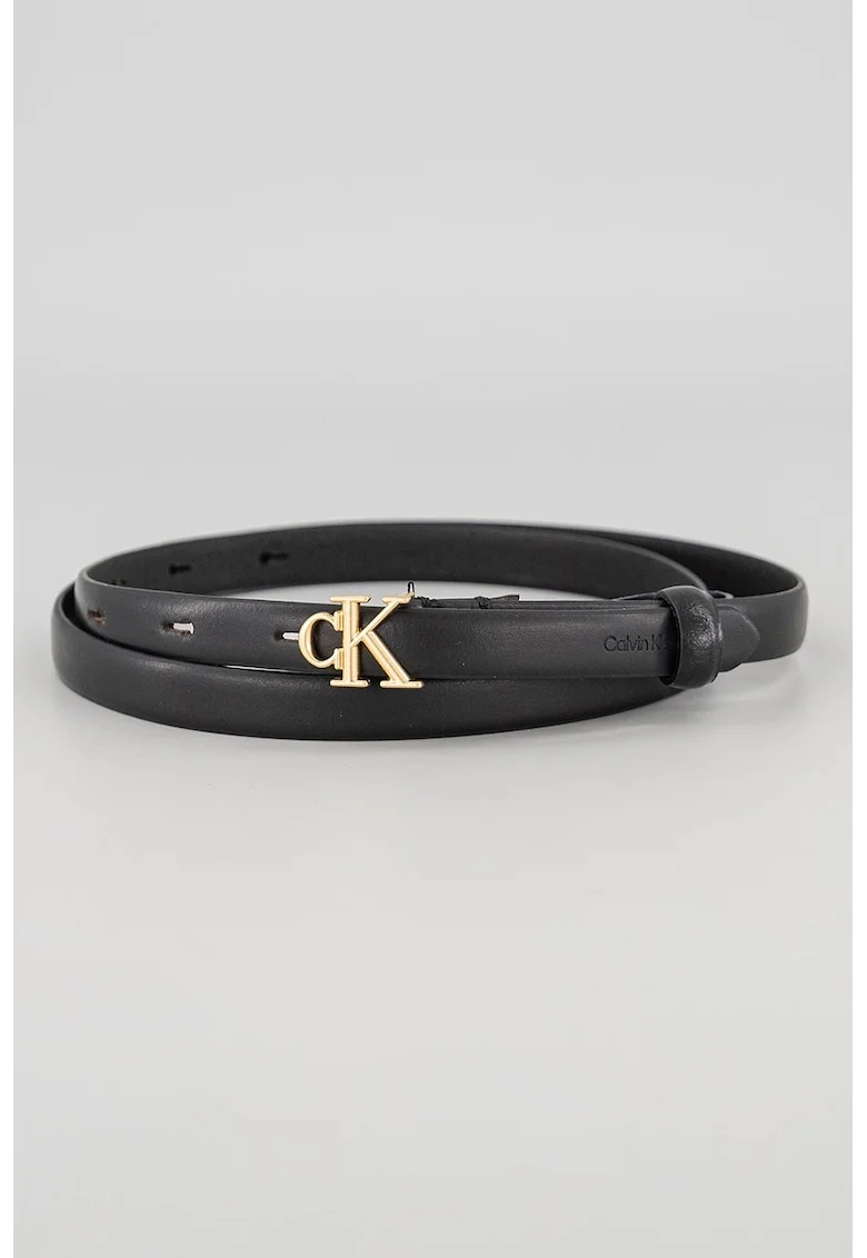 Geanta skinny de piele cu logo, Negru