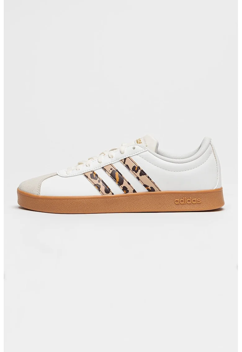Pantofi sport Court Base cu detalii cu model animal print, Alb/Maro camel