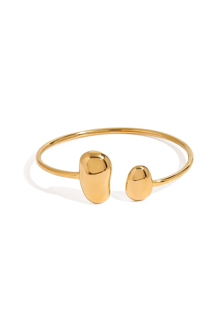 Bratara reglabila din otel inoxidabil placata cu aur galben 18K, design minimalist, diametru 6 cm