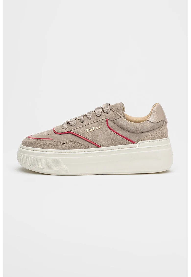 Pantofi sport flatform din piele intoarsa cu aplicatie logo Nuage, Maro taupe