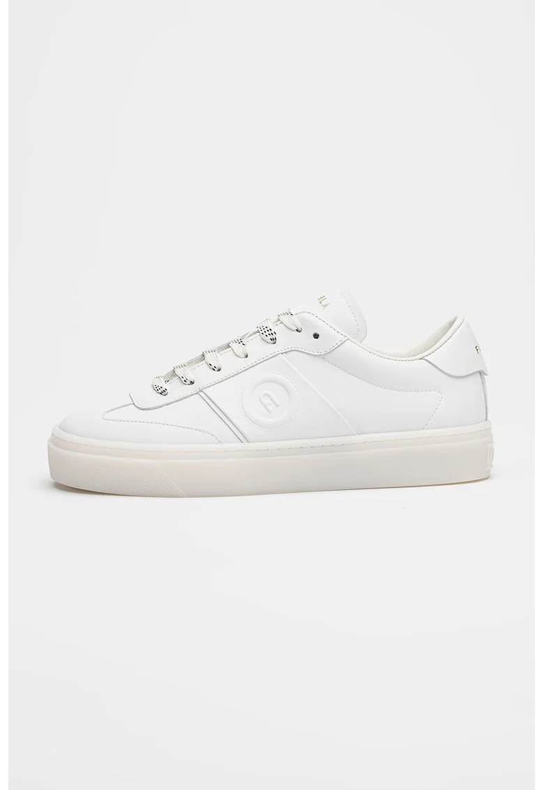 Pantofi sport din piele cu detaliu monograma lateral, Alb