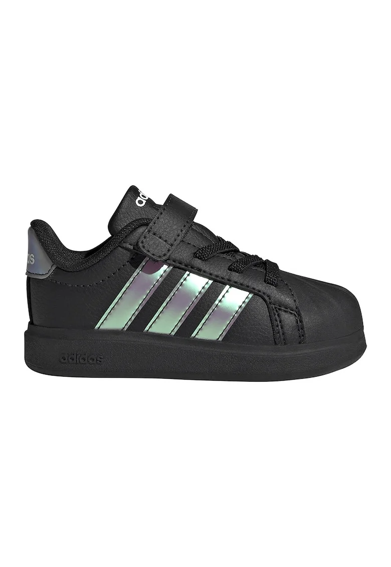 Pantofi sport Street Talk din piele ecologica cu sireturi elastice, Negru/Argintiu