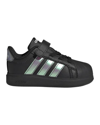 Pantofi sport Street Talk din piele ecologica cu sireturi elastice, Negru/Argintiu