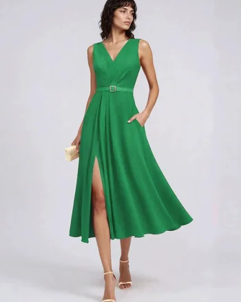Rochie cocktail midi cu drapaje Amavi, Verde deschis
