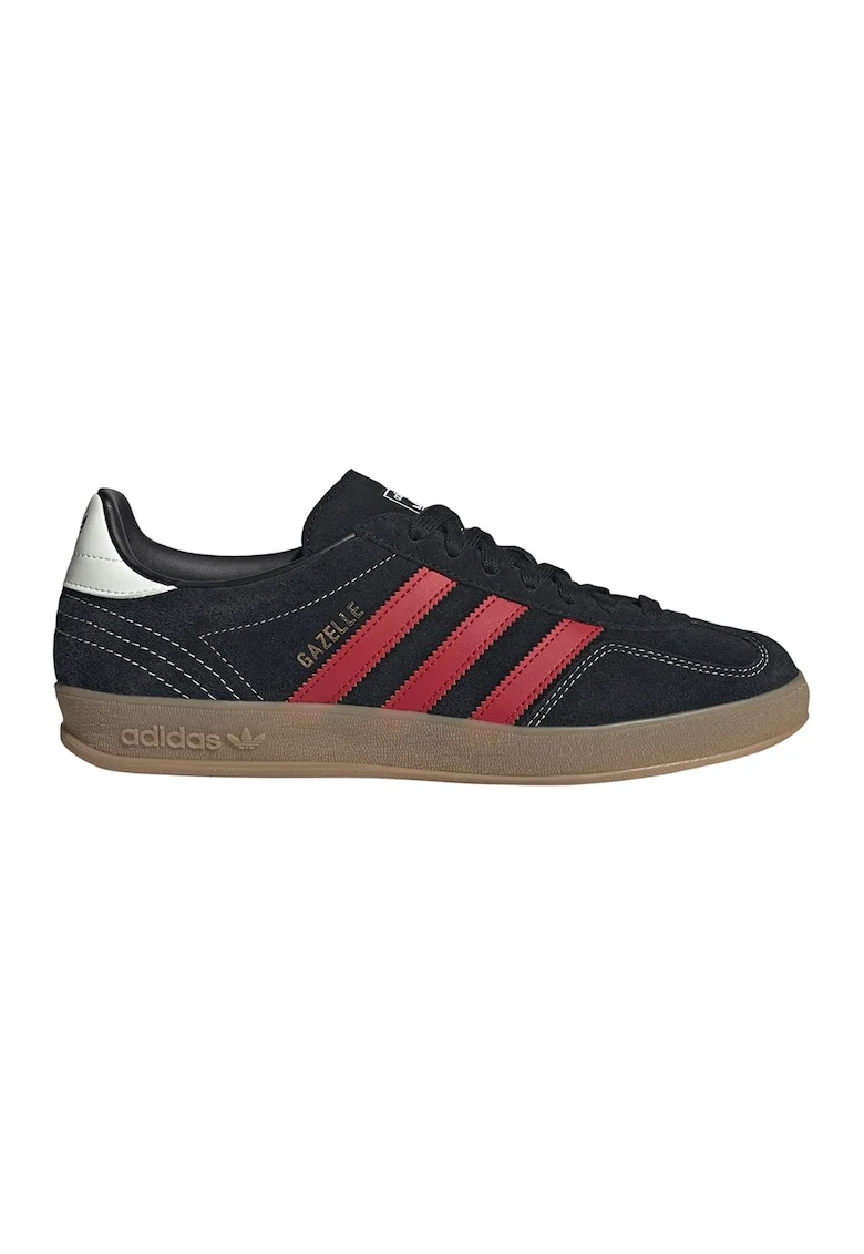 Pantofi sport Gazelle Indoor de piele intoarsa cu benzi logo contrastante, Rosu/Negru/Caramel