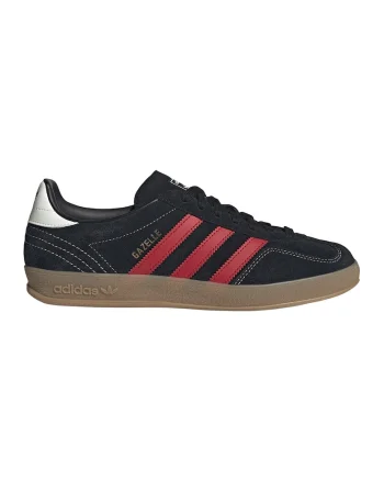Pantofi sport Gazelle Indoor de piele intoarsa cu benzi logo contrastante, Rosu/Negru/Caramel