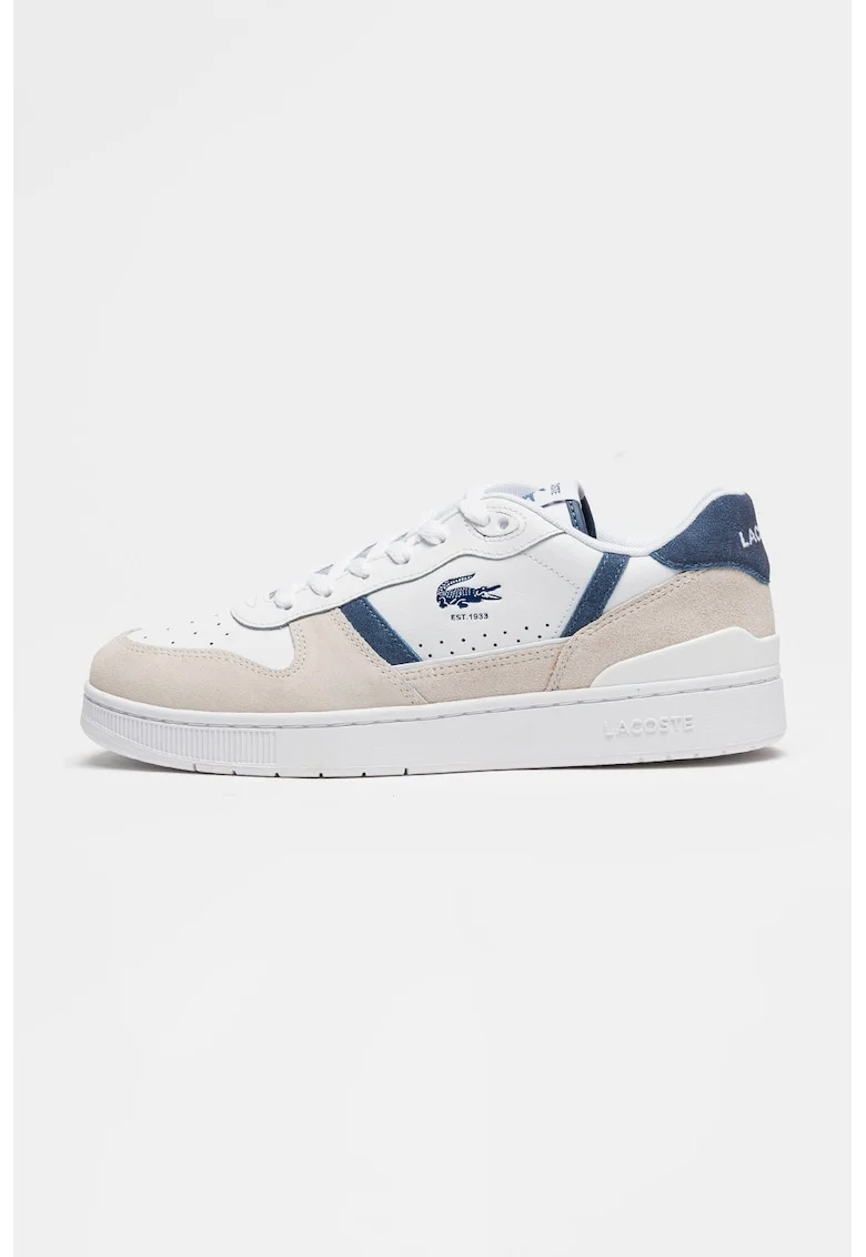 Pantofi sport low-cut de piele, Alb/Albastru inchis