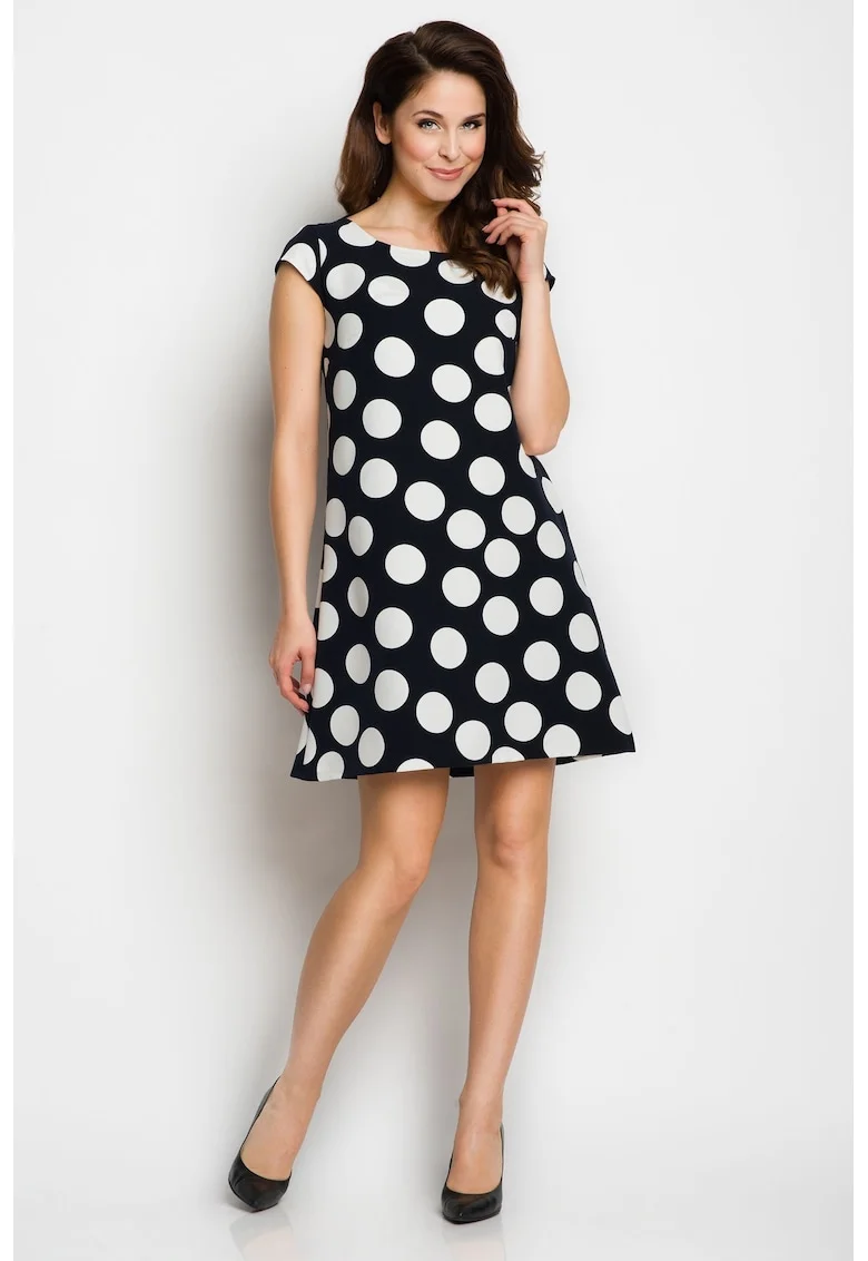 Rochie dama,  eleganta, bleumarin/alb, poliester-elastan,