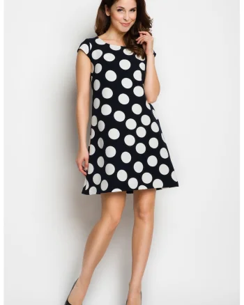 Rochie dama,  eleganta, bleumarin/alb, poliester-elastan,