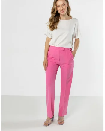 Pantaloni dama,  A766, roz, poliester, elastan, viscoza