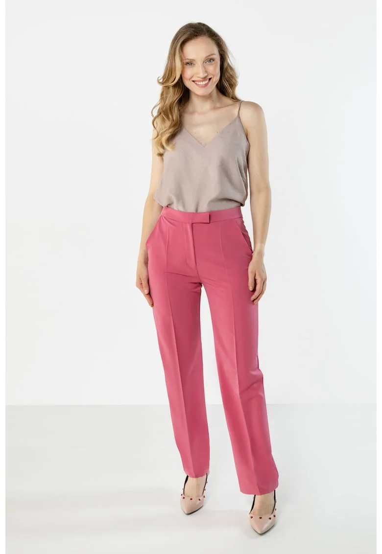 Pantaloni dama,  A766, poliester, elastan, roz zmeuriu