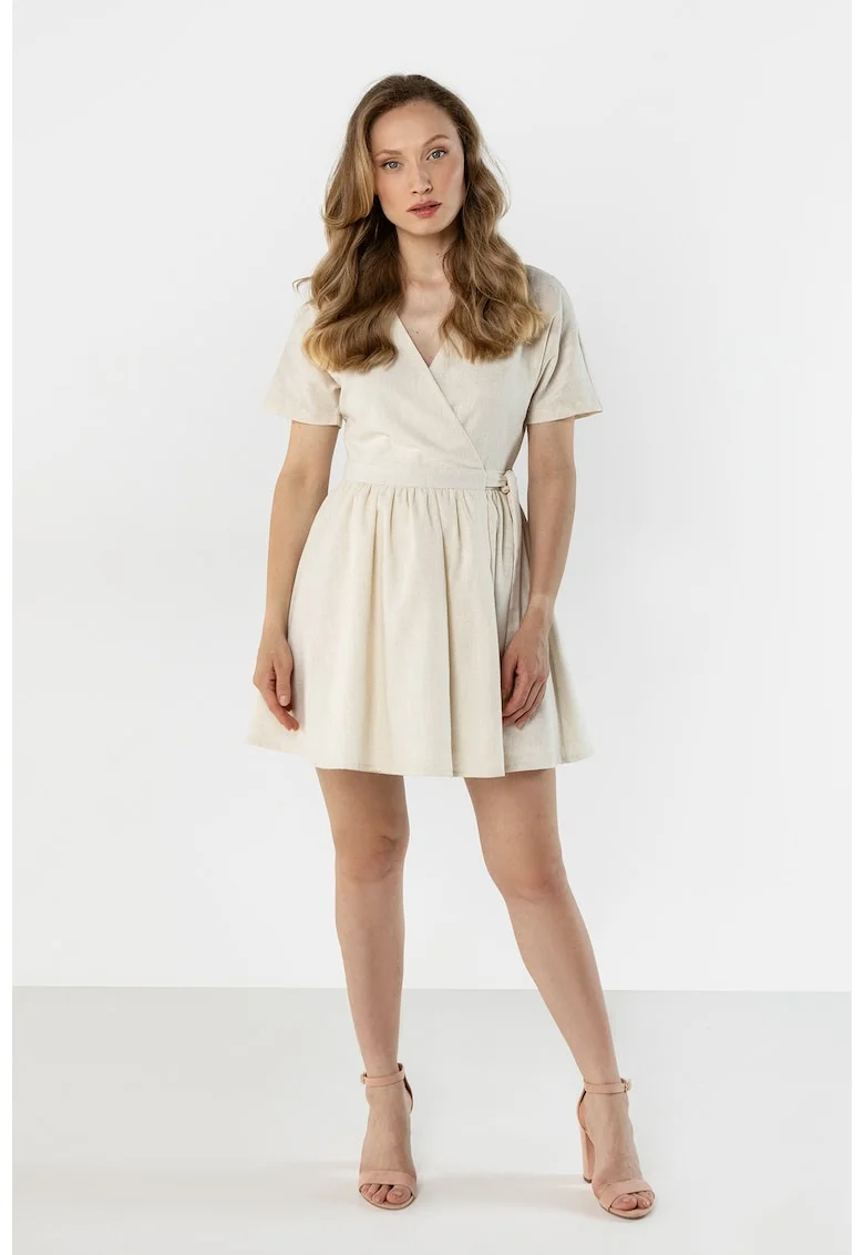 Rochie mini dama  decolteu in V, viscoza/in, bej