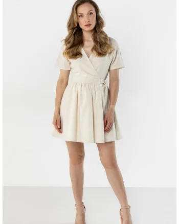 Rochie mini dama  decolteu in V, viscoza/in, bej