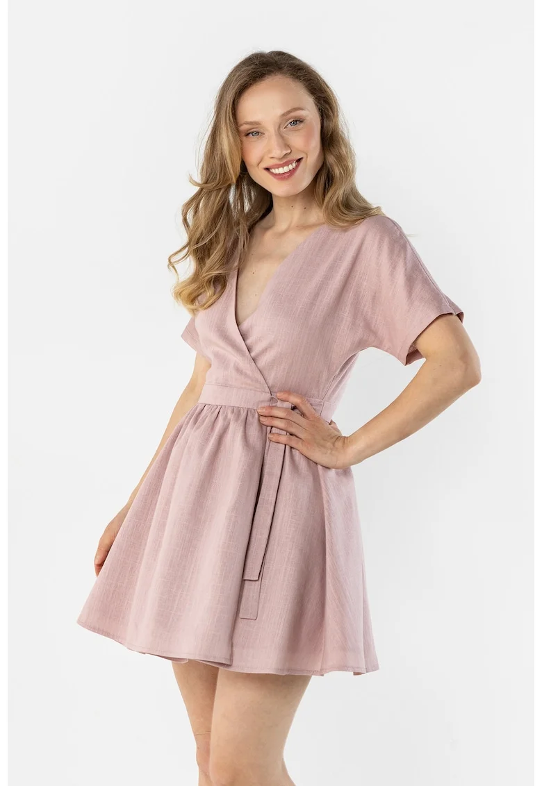 Rochie mini dama  decolteu in V, in, roz murdar