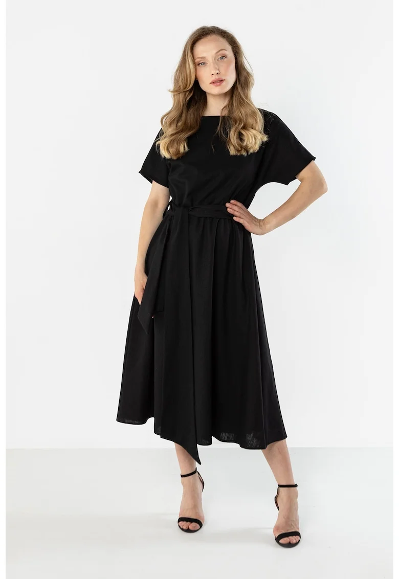 Rochie midi dama,  in, cordon in talie, negru