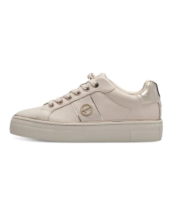 Pantofi sport flatform cu detalii de piele, Crem