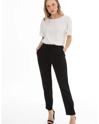 Pantaloni dama,  in, croiala dreapta, talie inalta, negru