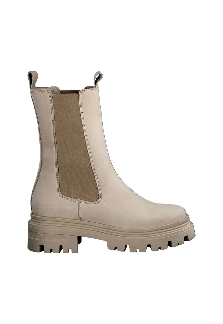 Botine dama,  Piele/Textil, Bej