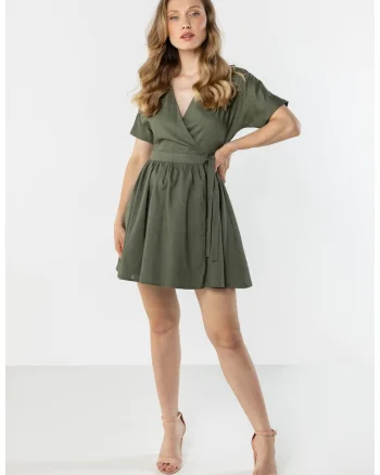 Rochie mini dama  decolteu in V, viscoza/in, verde