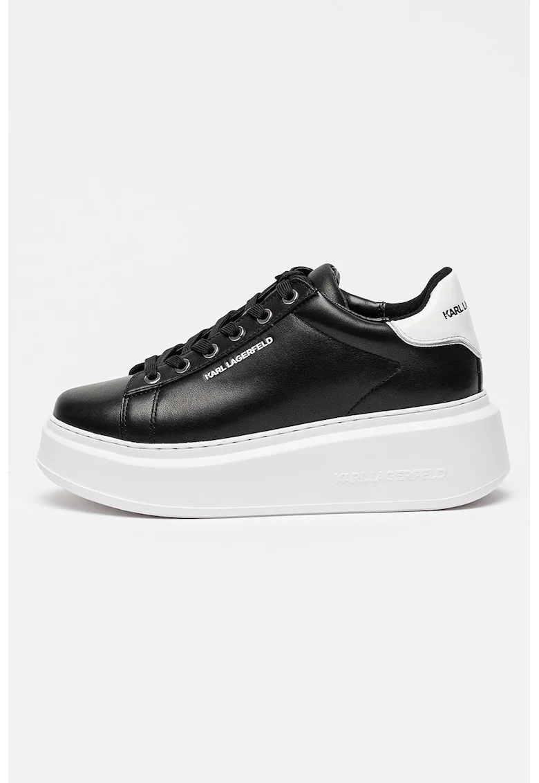 Pantofi sport din piele cu talpa flatform, Alb/Negru