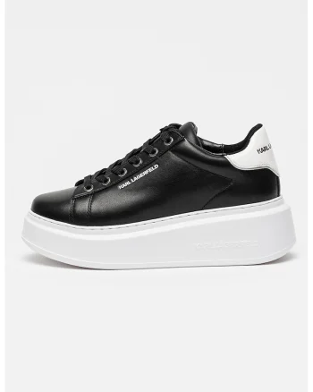 Pantofi sport din piele cu talpa flatform, Alb/Negru
