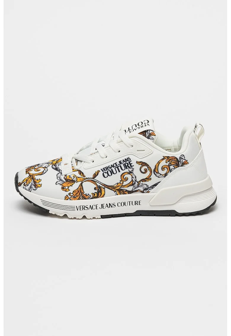 Pantofi sport cu logo contrastant, Alb/Maro deschis