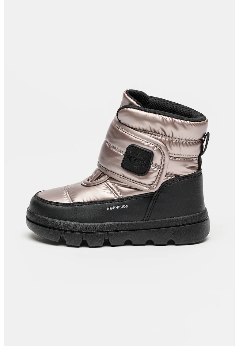 Ghete cu inchidere velcro si aspect metalizat, Negru/Lila pal