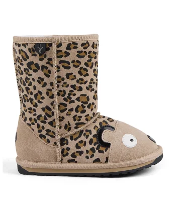 Cizme medii de piele intoarsa cu design ghepard, Maro inchis/Negru/Bej deschis