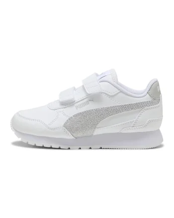 Pantofi sport ST Runner v4 SL Glitter cu velcro, Alb/Argintiu