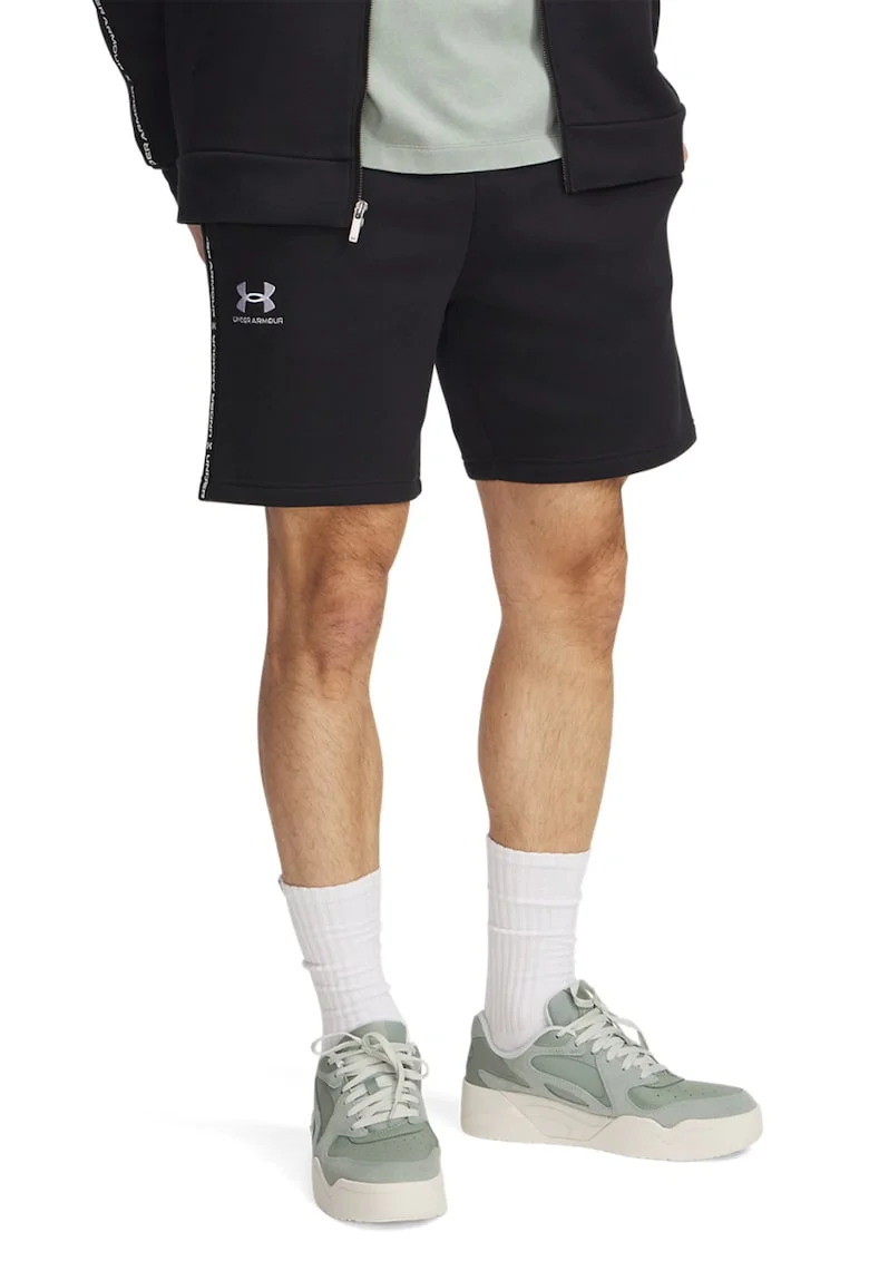 Pantaloni scurti din fleece cu logo si snur Icon, Alb/Negru