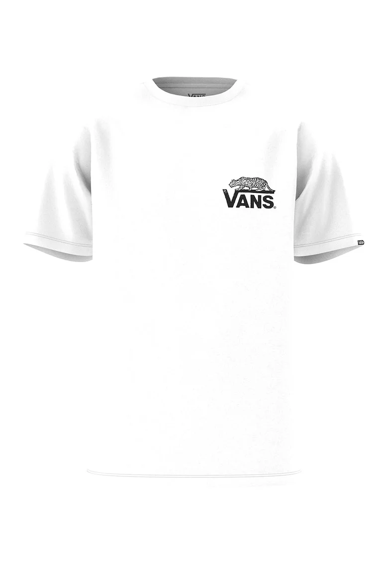 Tricou cu decolteu la baza gatului, imprimeu logo si grafic, Alb/Negru