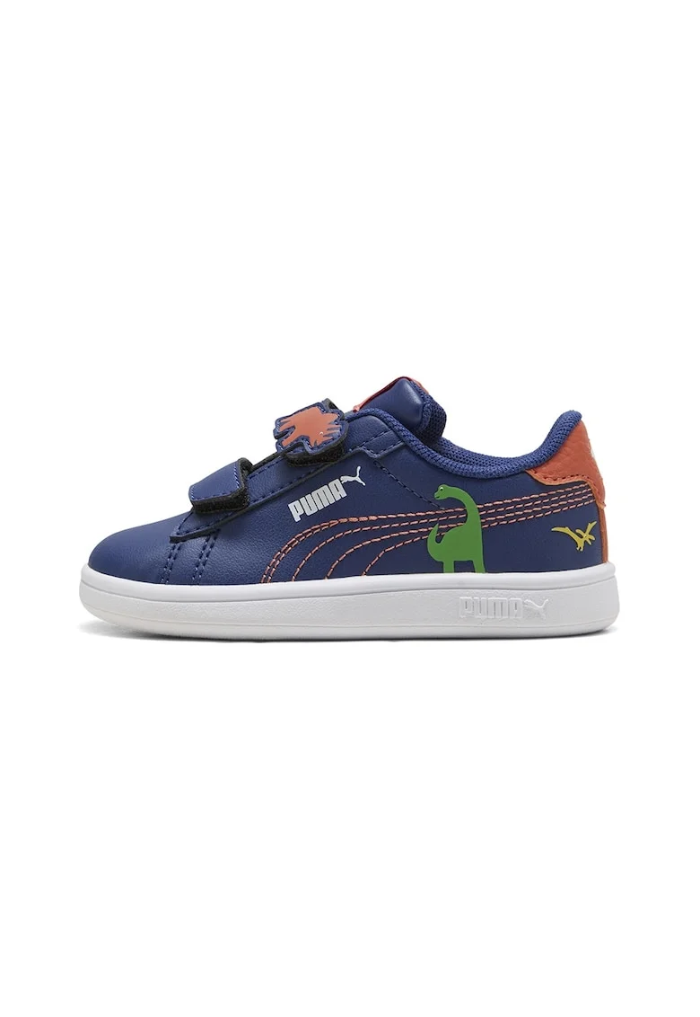 Pantofi sport Smash 3.0 Dino de piele ecologica cu velcro, Portocaliu mandarina/Bleumarin