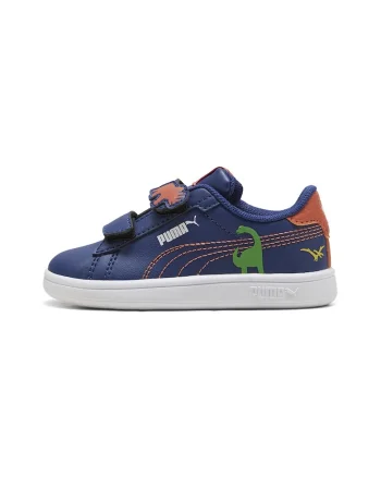 Pantofi sport Smash 3.0 Dino de piele ecologica cu velcro, Portocaliu mandarina/Bleumarin