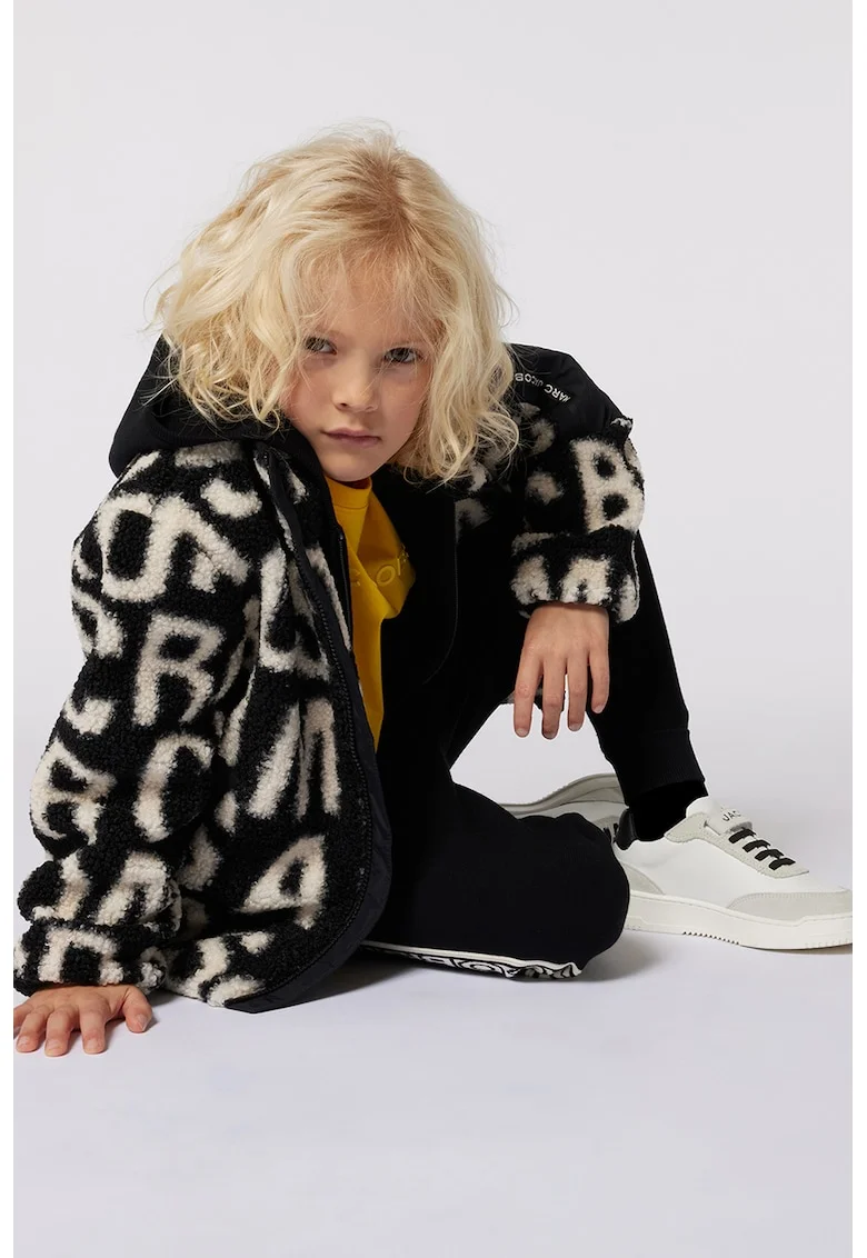 Cardigan cu logo si fermoar, Alb fildes/Negru