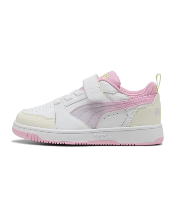 Pantofi sport Rebound V6 de piele ecologica cu velcro, Roz pastel/Alb optic