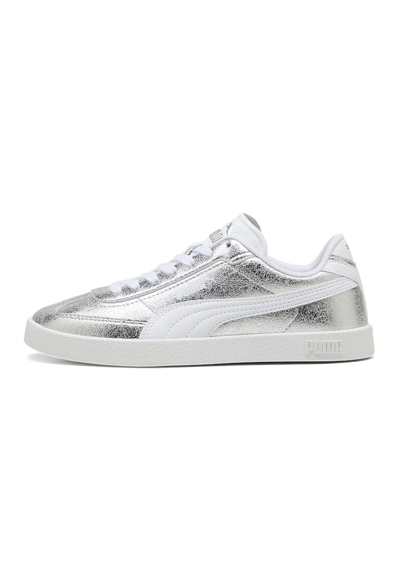 Pantofi sport Club II Era de piele ecologica cu aspect metalizat, Alb optic/Argintiu
